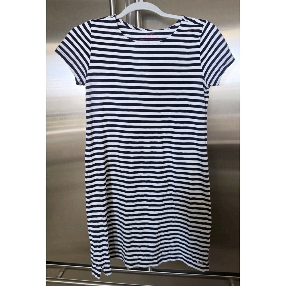 Vineyard Vines Dress Girls Blue Striped T-Shirt Crew Preppy Back 2 School SZ L